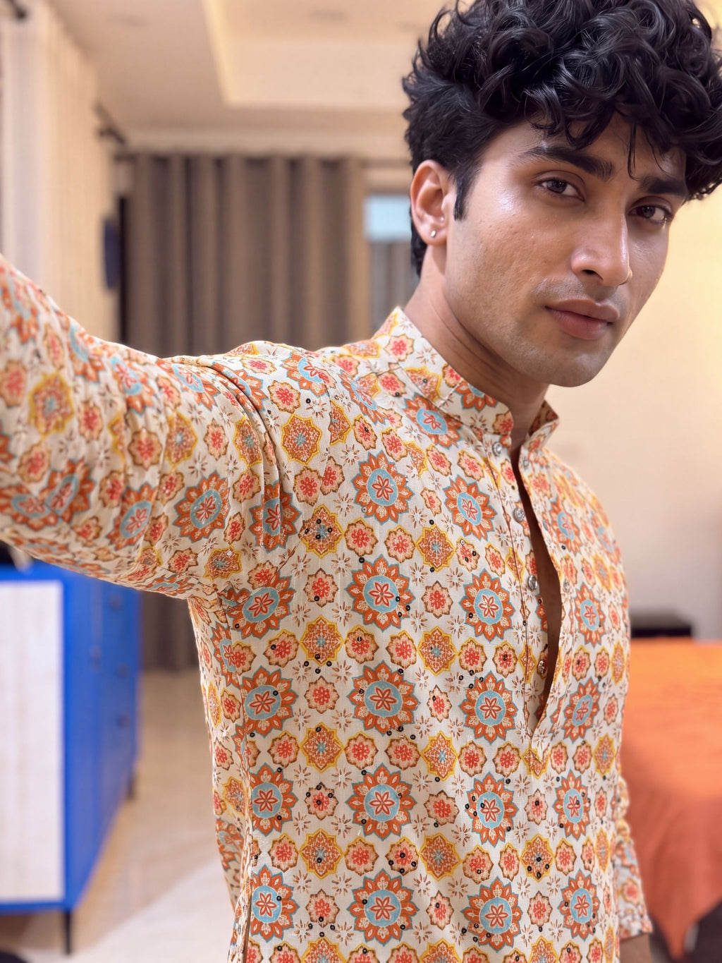 Ivory Floral Jaal – Printed Long Kurta