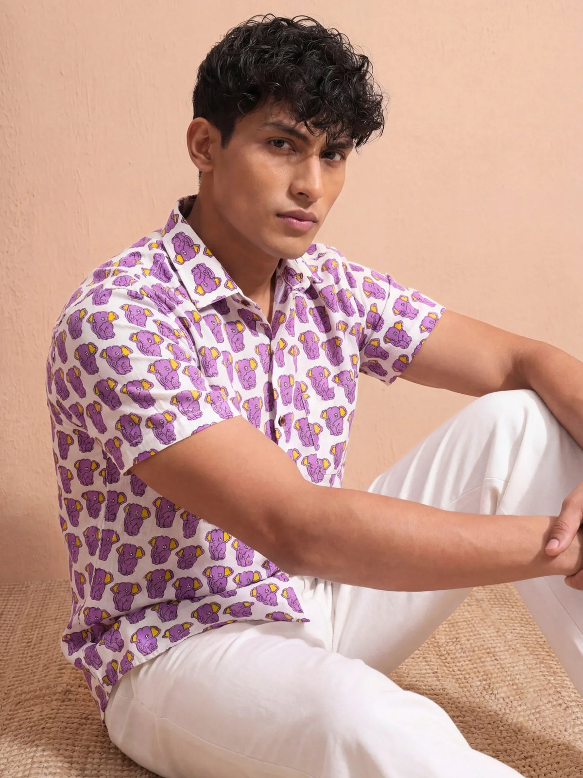 Vibrant Elephants – Cotton Half Sleeve Shirt