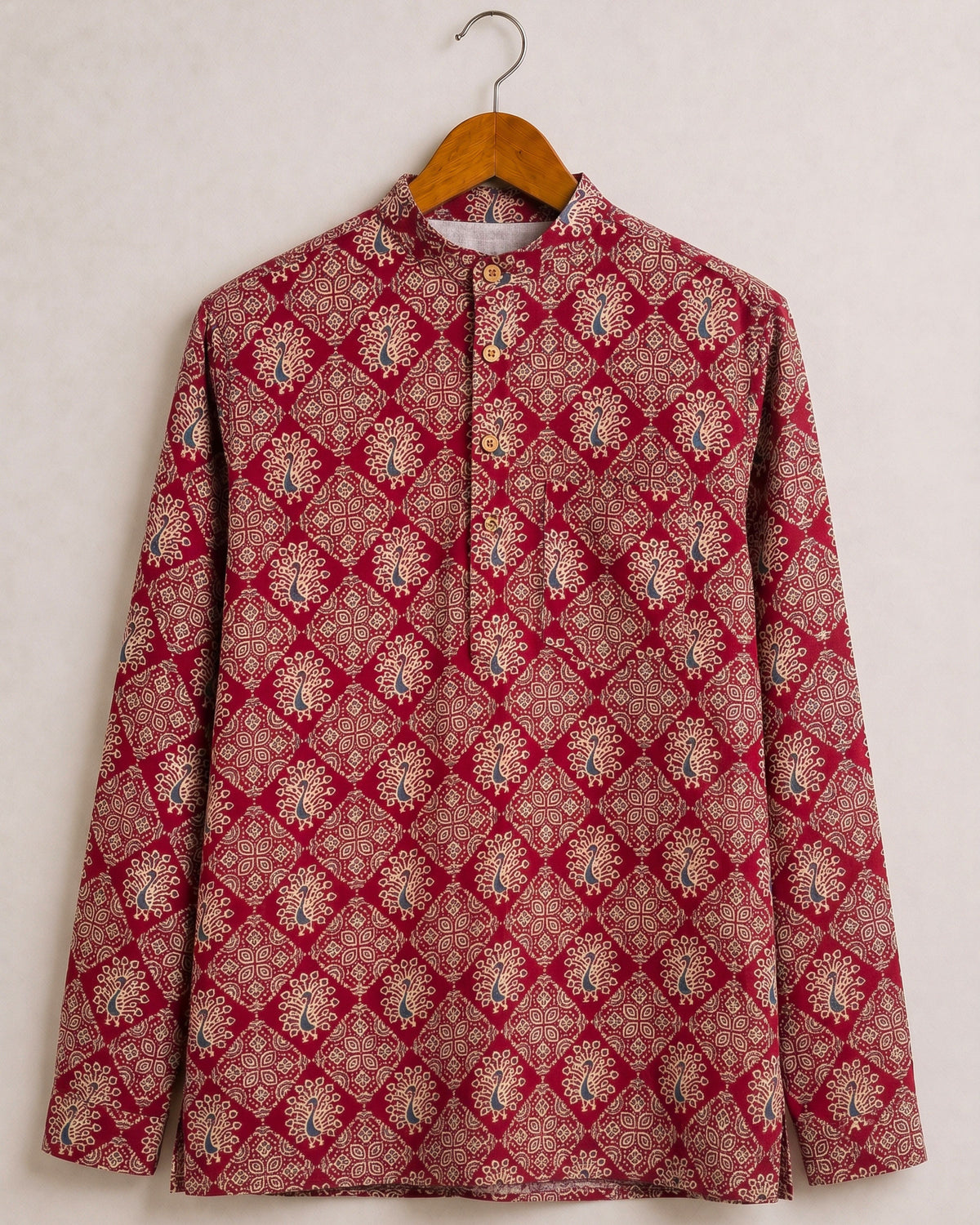 Crimson Elegance – Printed Cotton Short Kurta
