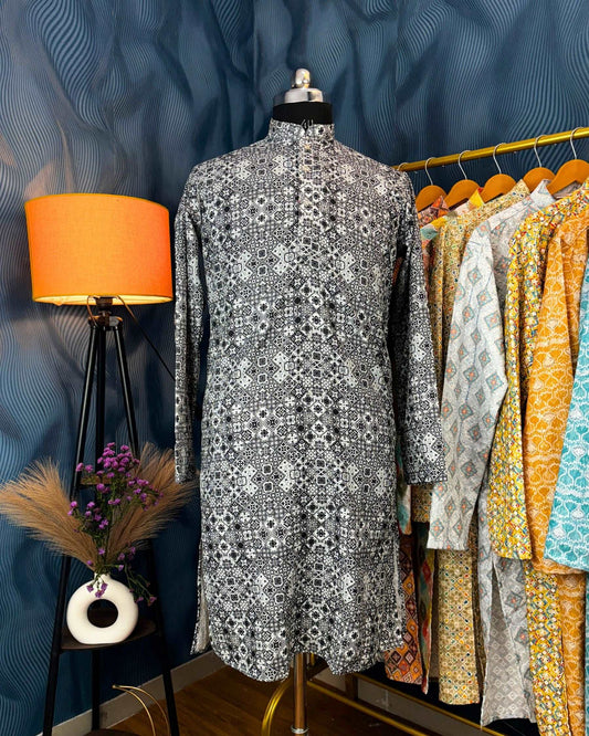 Black Alpha Printed Kurta