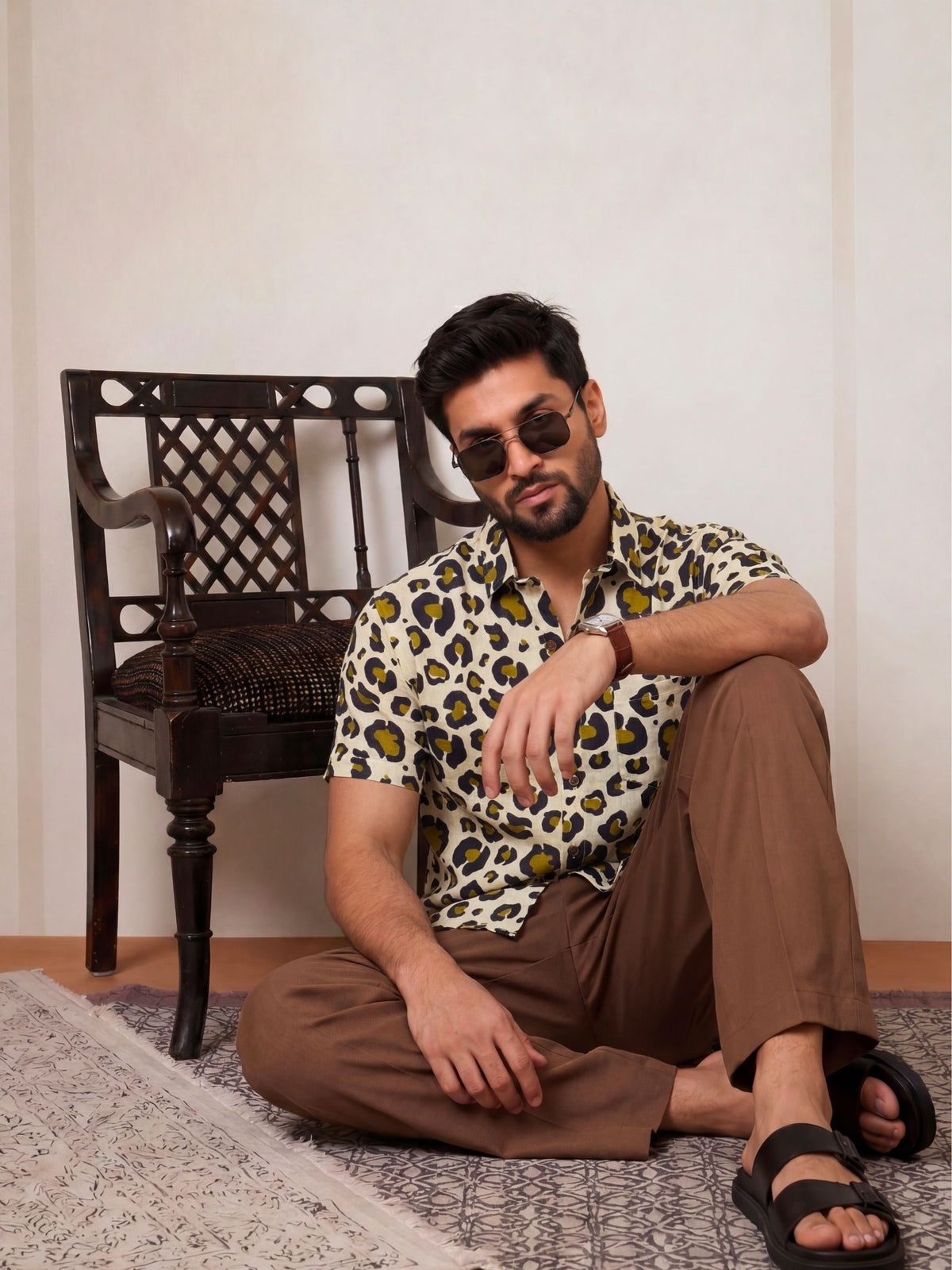 Leopard Chic – Printed Cotton Half Sleeve Shirt