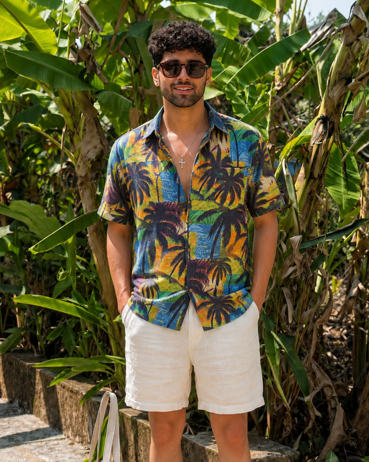 Palm Static — Red Digital Printed Cotton Cambric Shirt | Jaipuri Crown