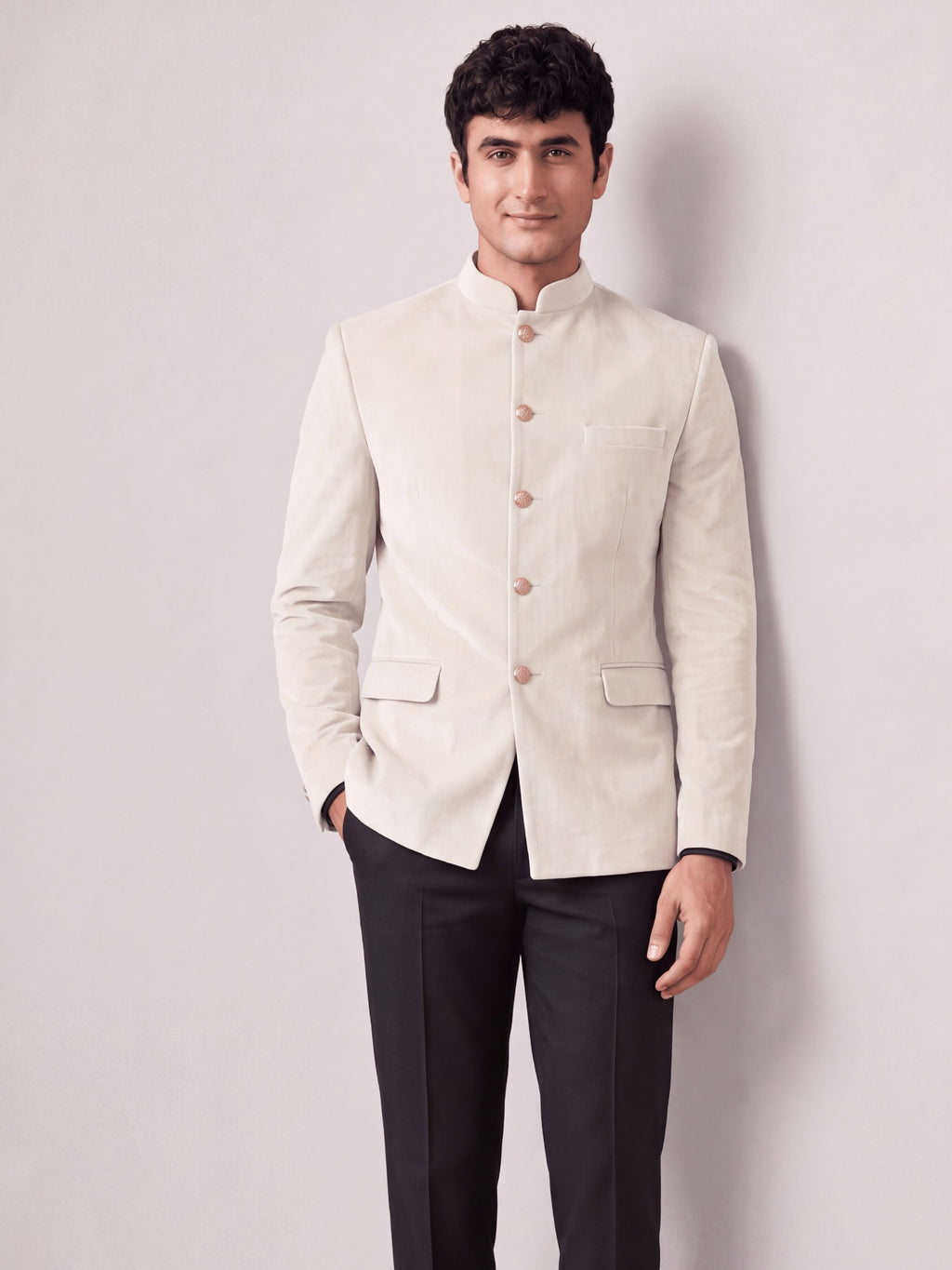 Rajwada Ivory Velvet Jodhpuri Bandhgala