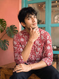 Crimson Blossom – Printed Cotton Short Kurta