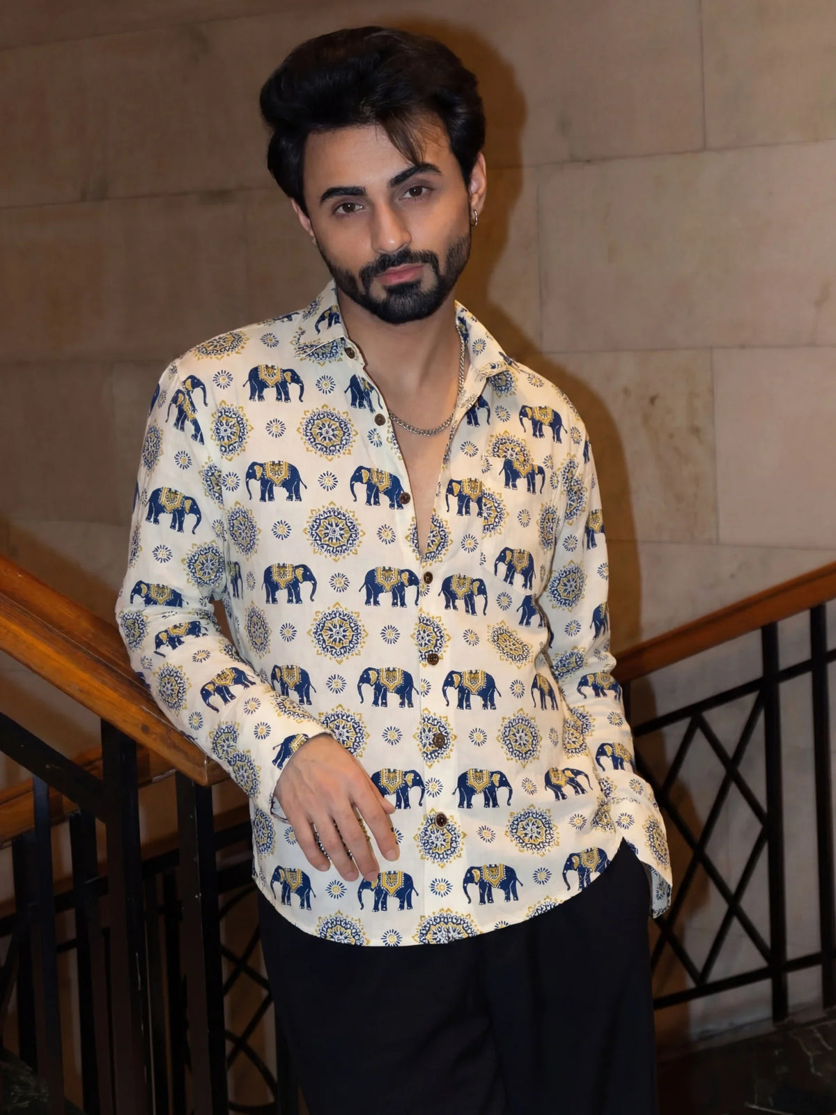 Royal Blue – Printed Cotton Full Sleeve Shirt