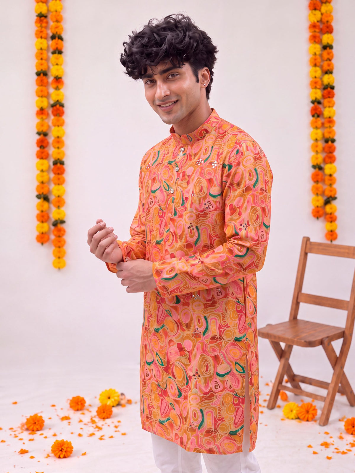 Peach Abstract – Fabric Printed Long Kurta