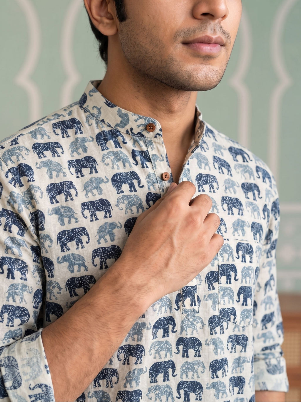 Elephant Elegance – Printed Cotton Short Kurta