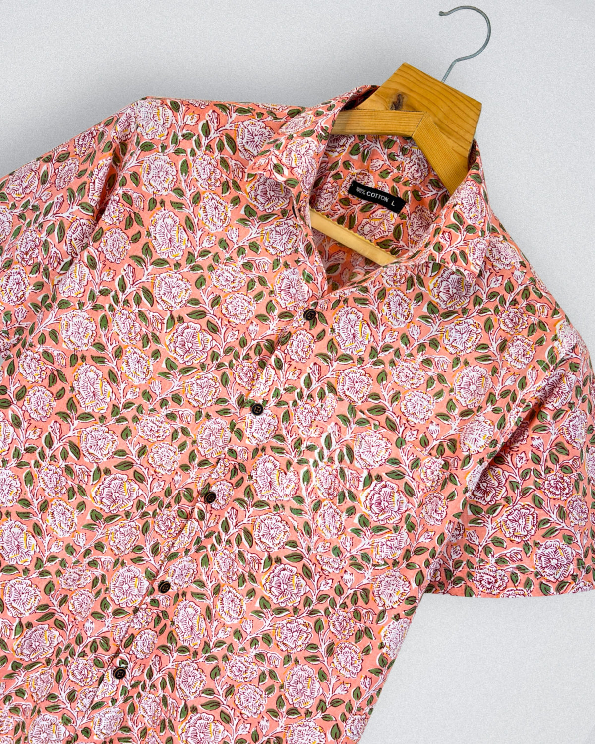 Floral Blush – Handblock Cotton Half Sleeve Shirt