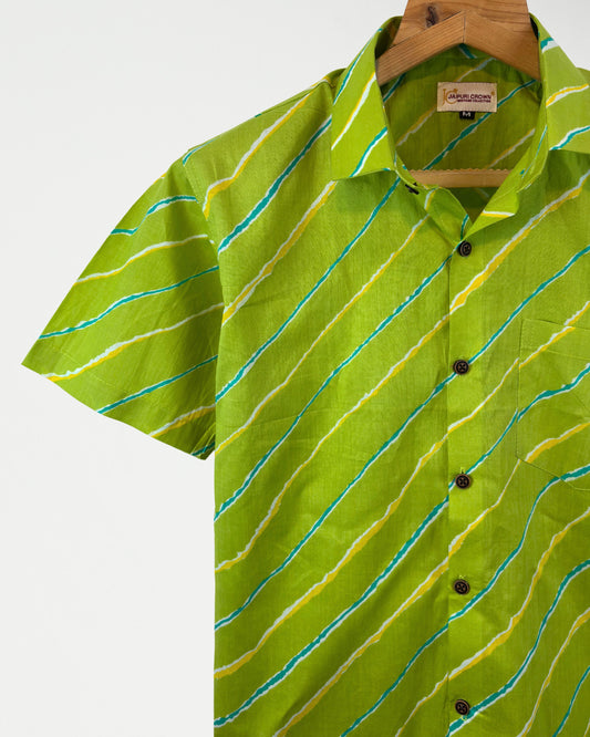 Lime Wave – Half Sleeve Cotton Shirt