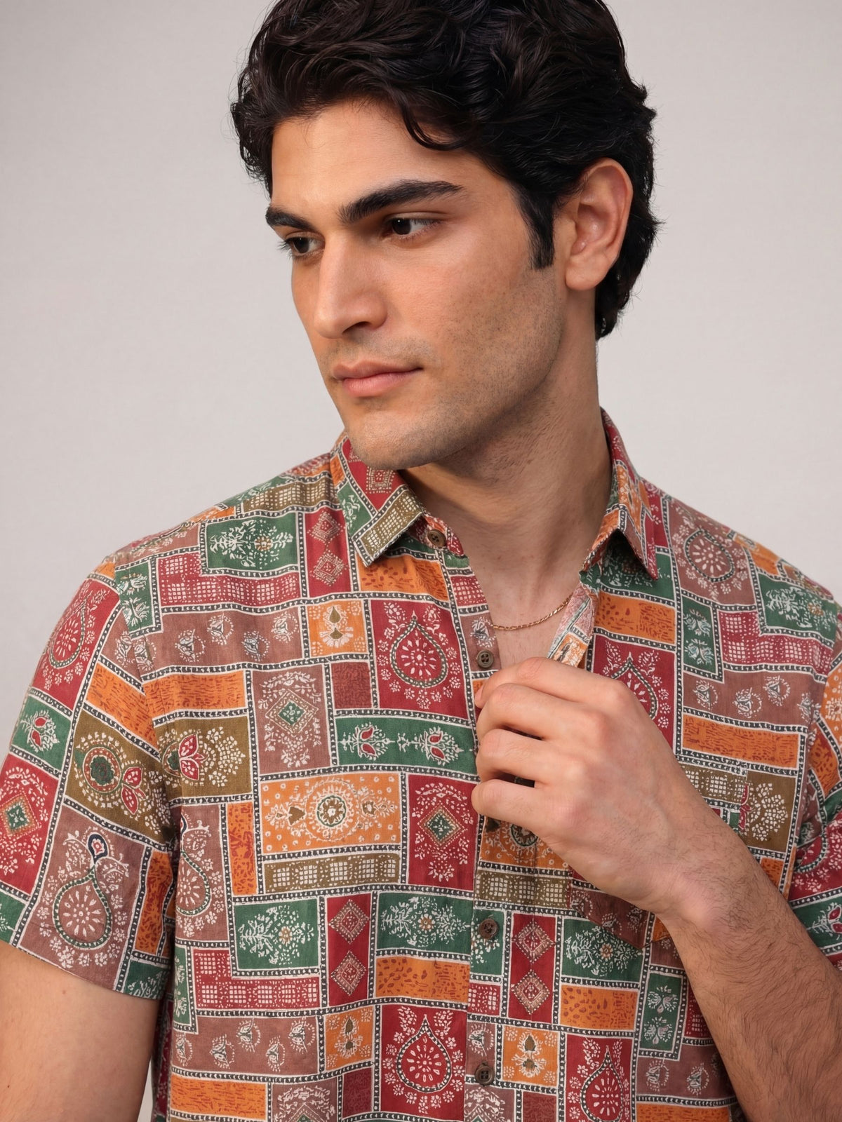 Geometric Harmony – Printed Cotton Half Sleeve