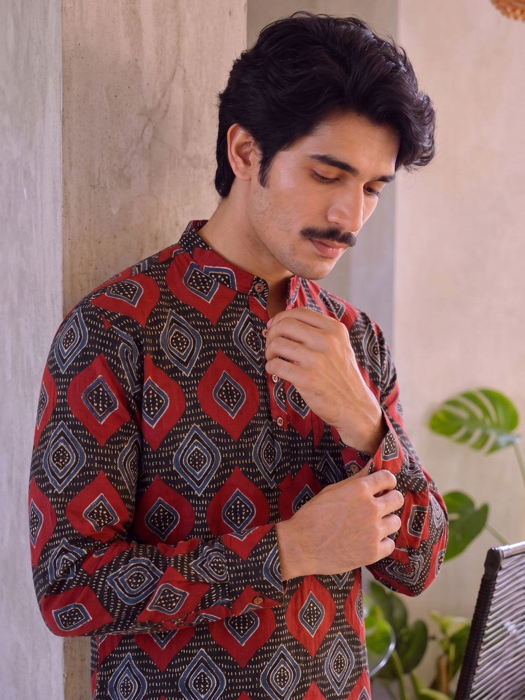 Heritage Vibes – Men's Printed Cotton Short Kurta