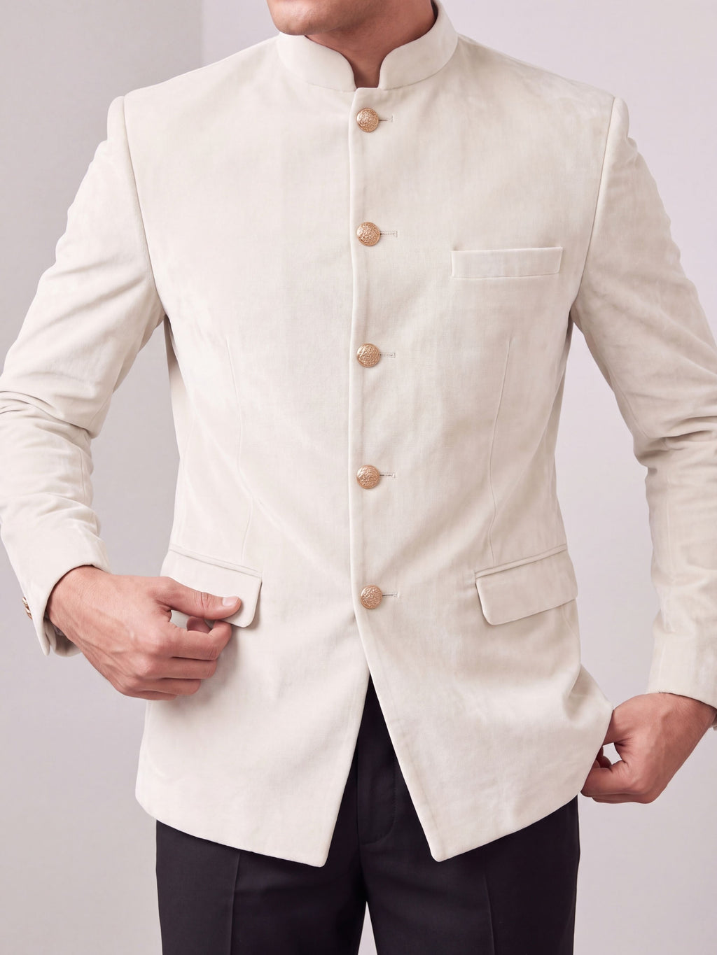 Rajwada Ivory Velvet Jodhpuri Bandhgala