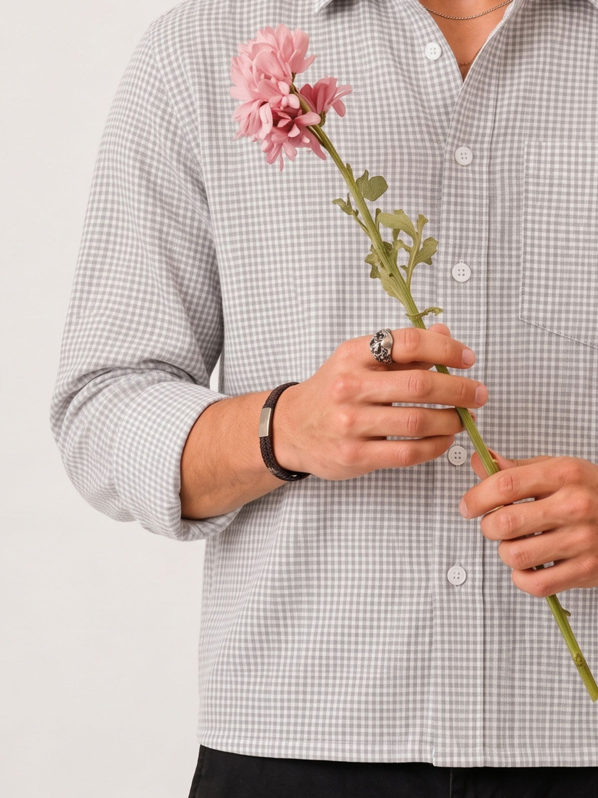 Cloud Grey Check Crop Shirt