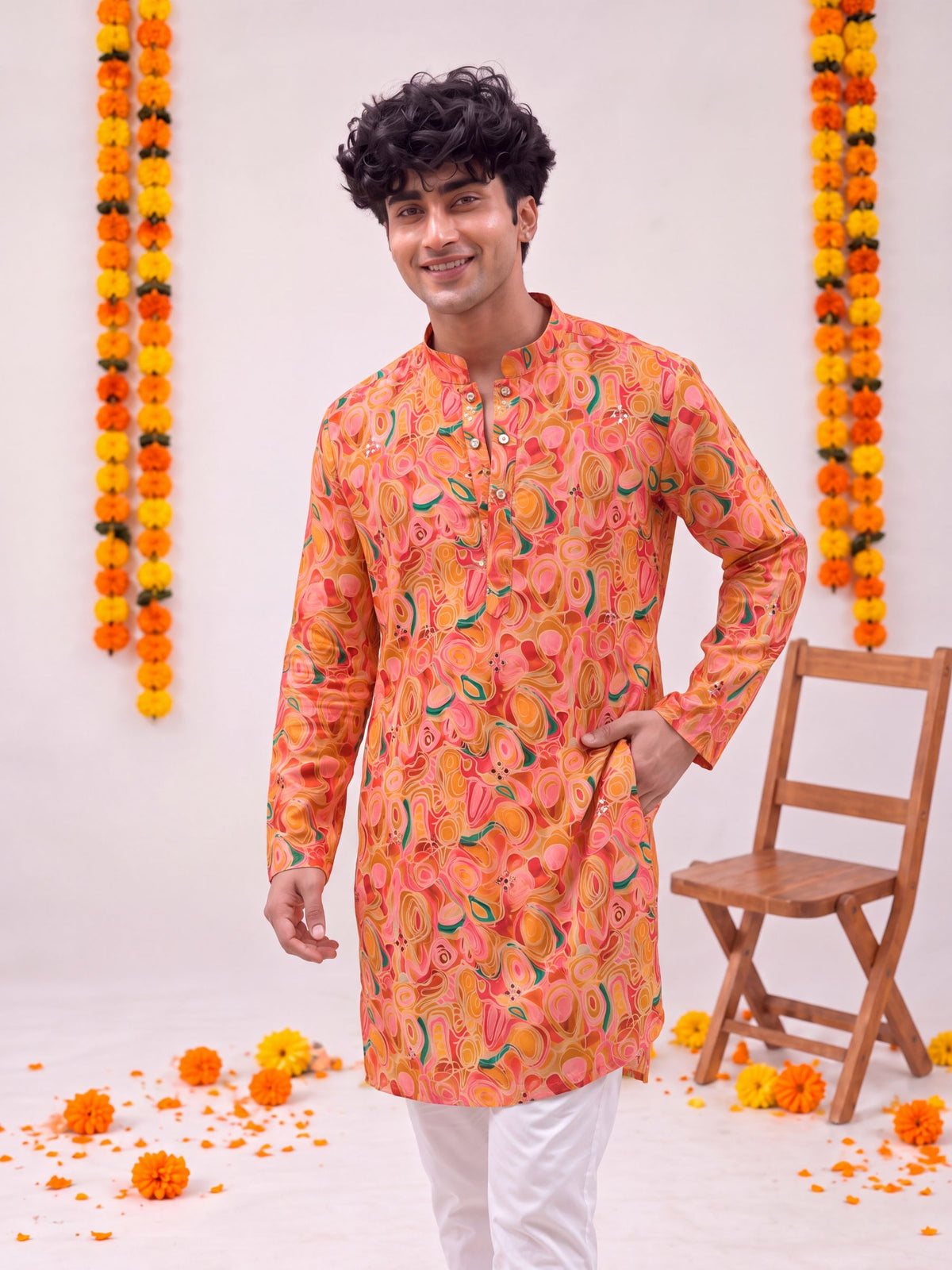 Peach Abstract – Fabric Printed Long Kurta