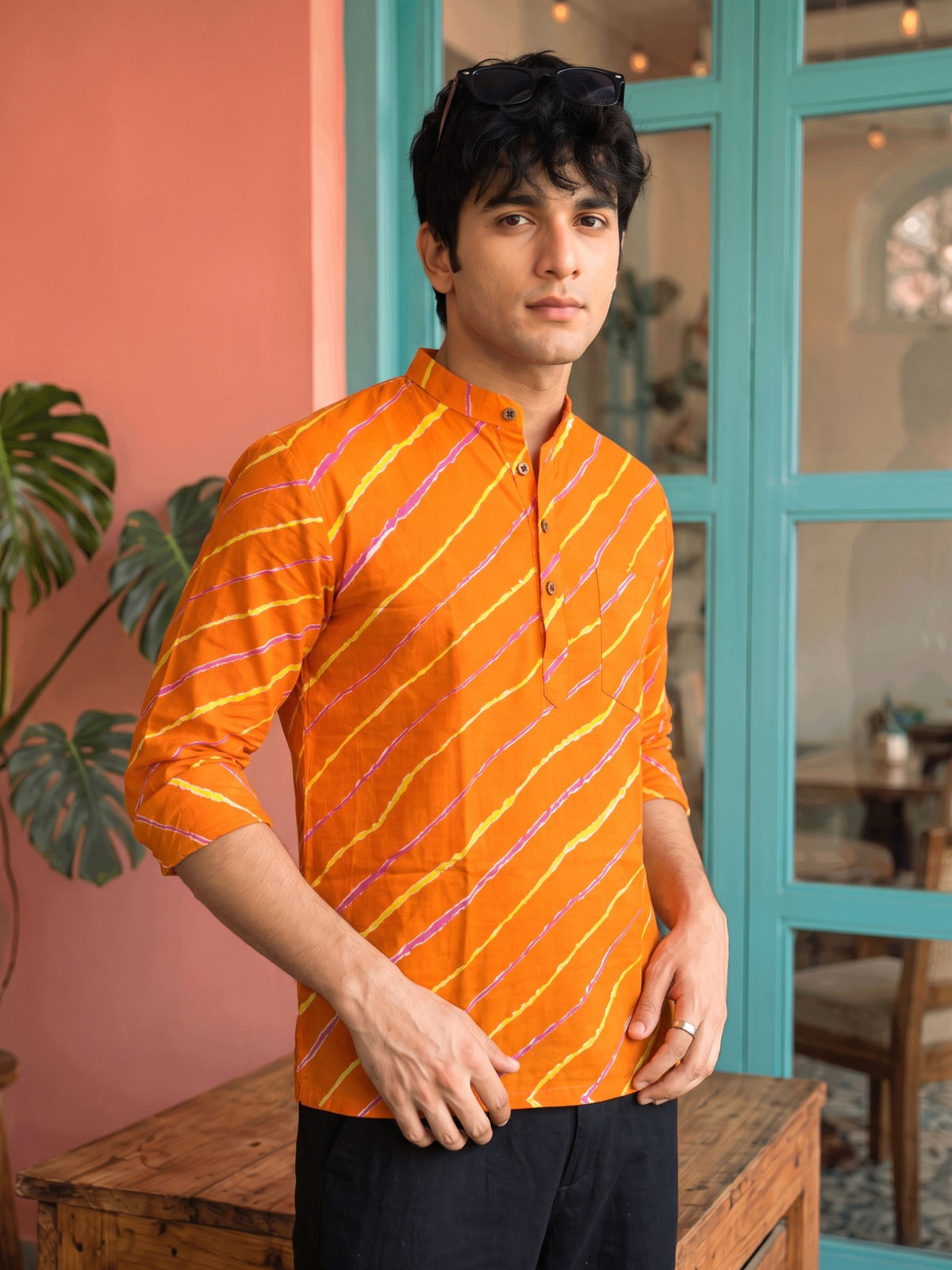 Vibrant Sunset – Printed Cotton Short Kurta