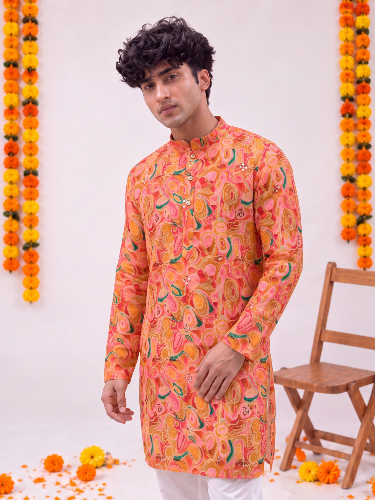 Peach Abstract – Fabric Printed Long Kurta