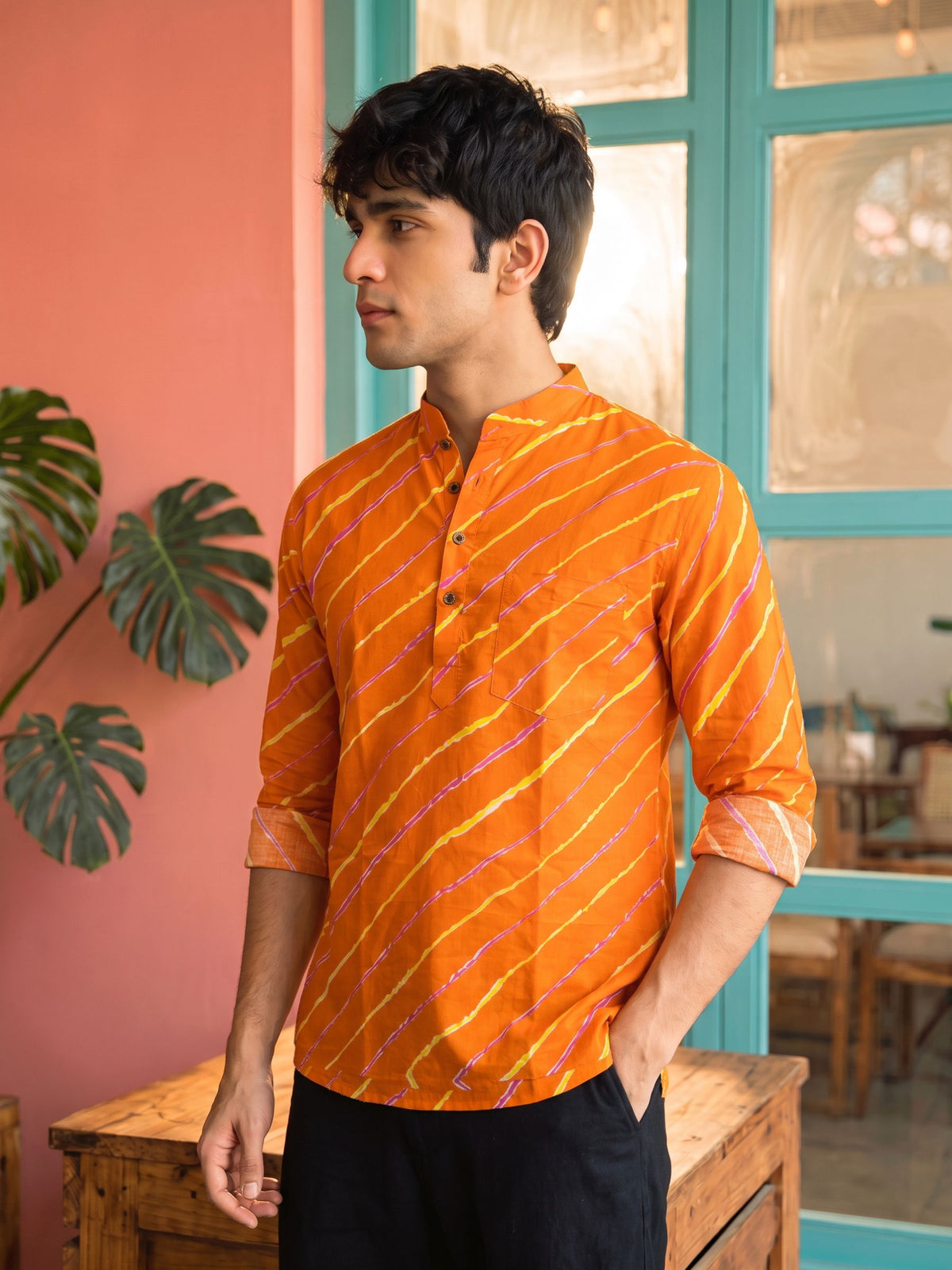 Vibrant Sunset – Printed Cotton Short Kurta