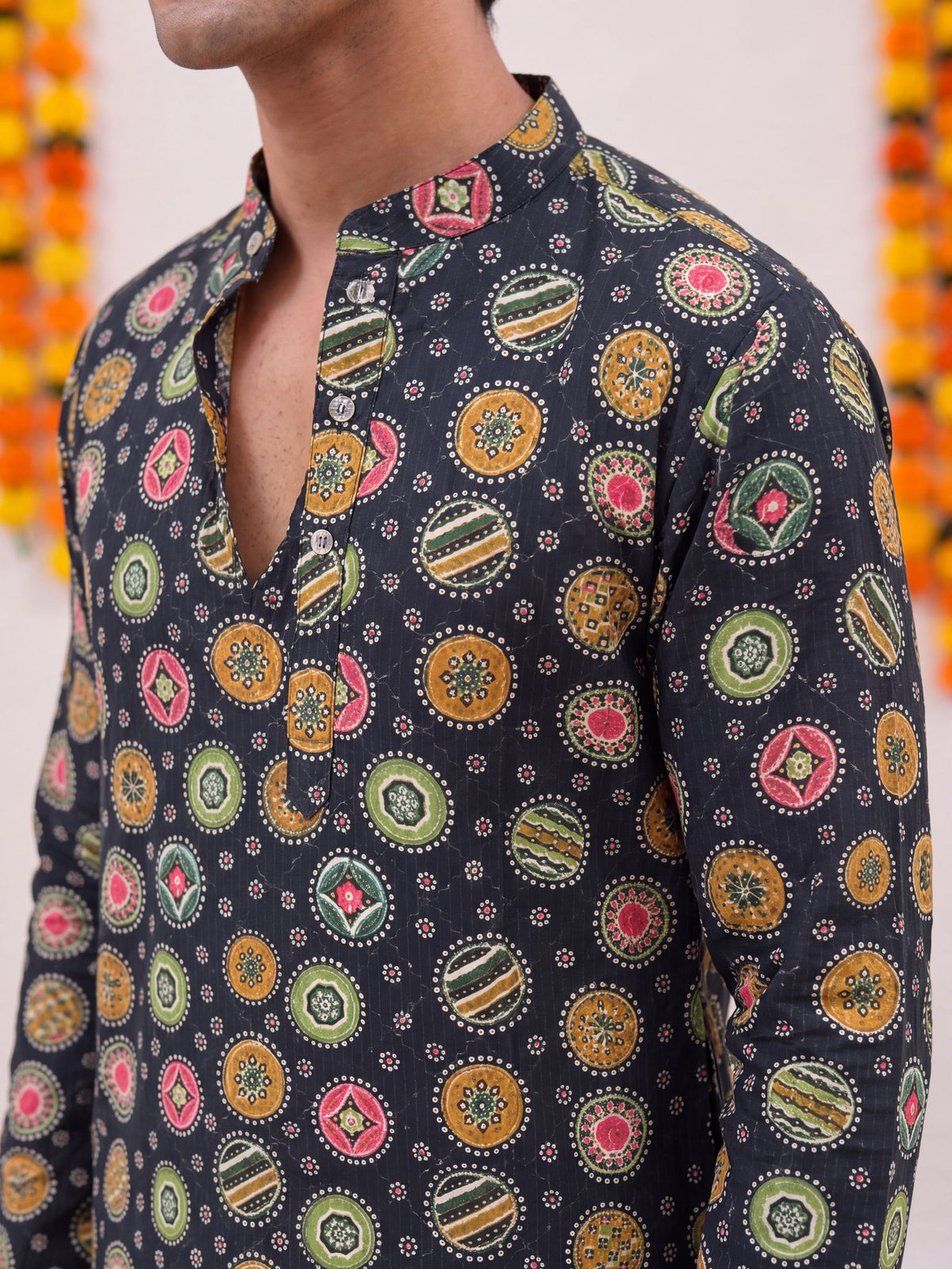 Navy Blue Geometric – Printed Long Kurta