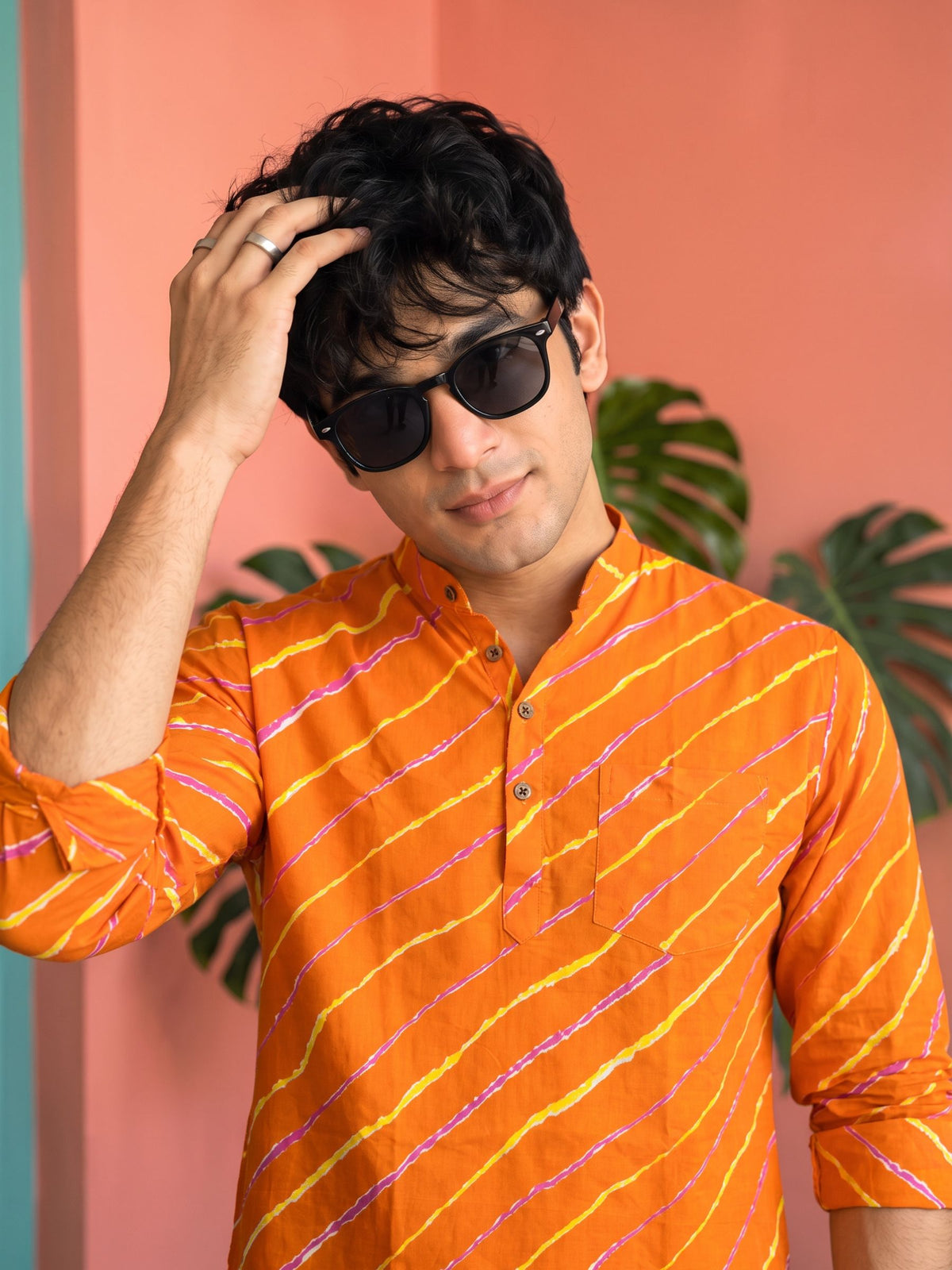Vibrant Sunset – Printed Cotton Short Kurta