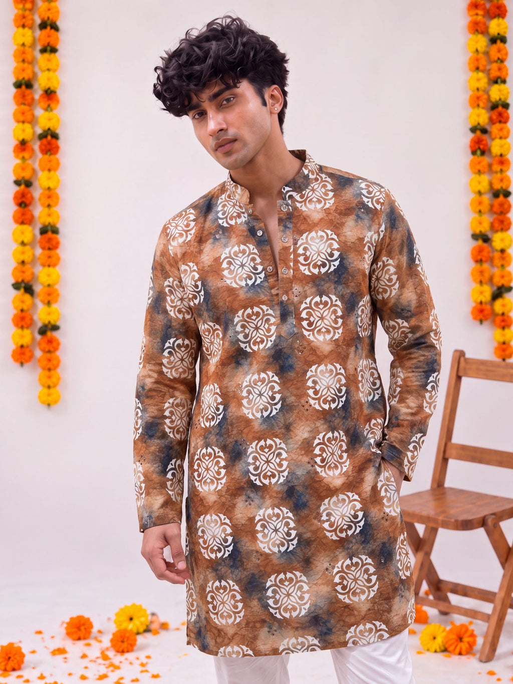 Brown Floral Jaal – Printed Long Kurta