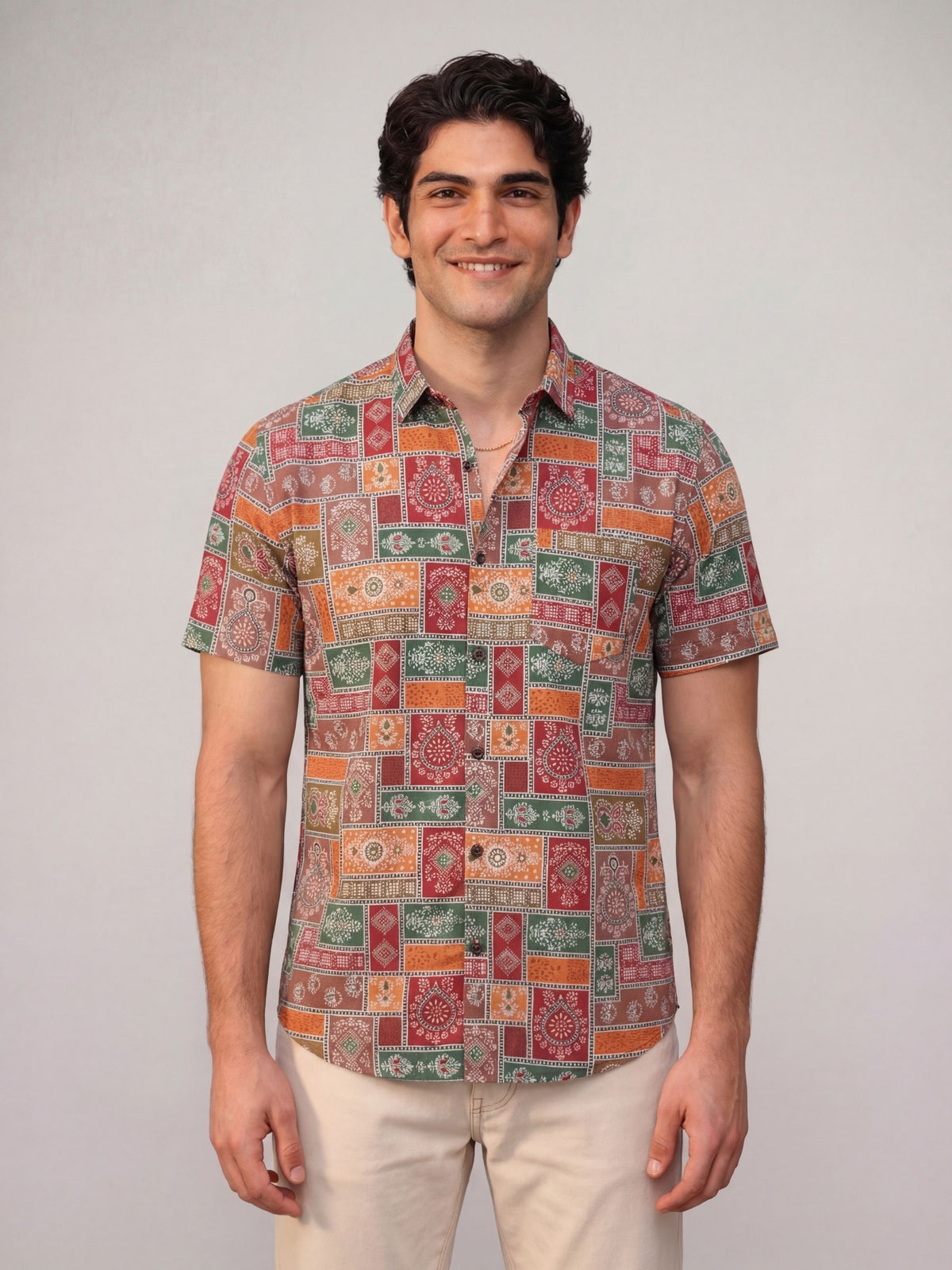 Geometric Harmony – Printed Cotton Half Sleeve