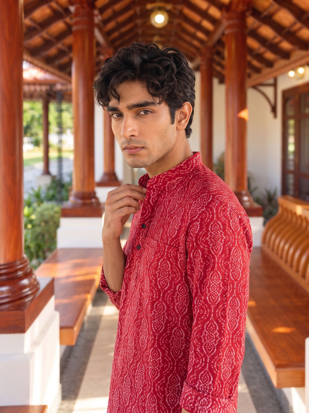 Crimson Charm – Printed Cotton Short Kurta