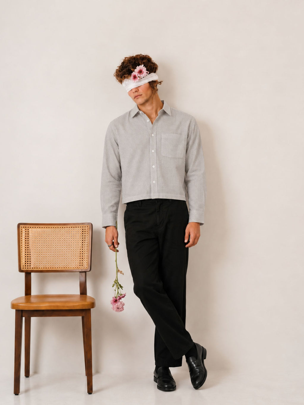 Cloud Grey Check Crop Shirt