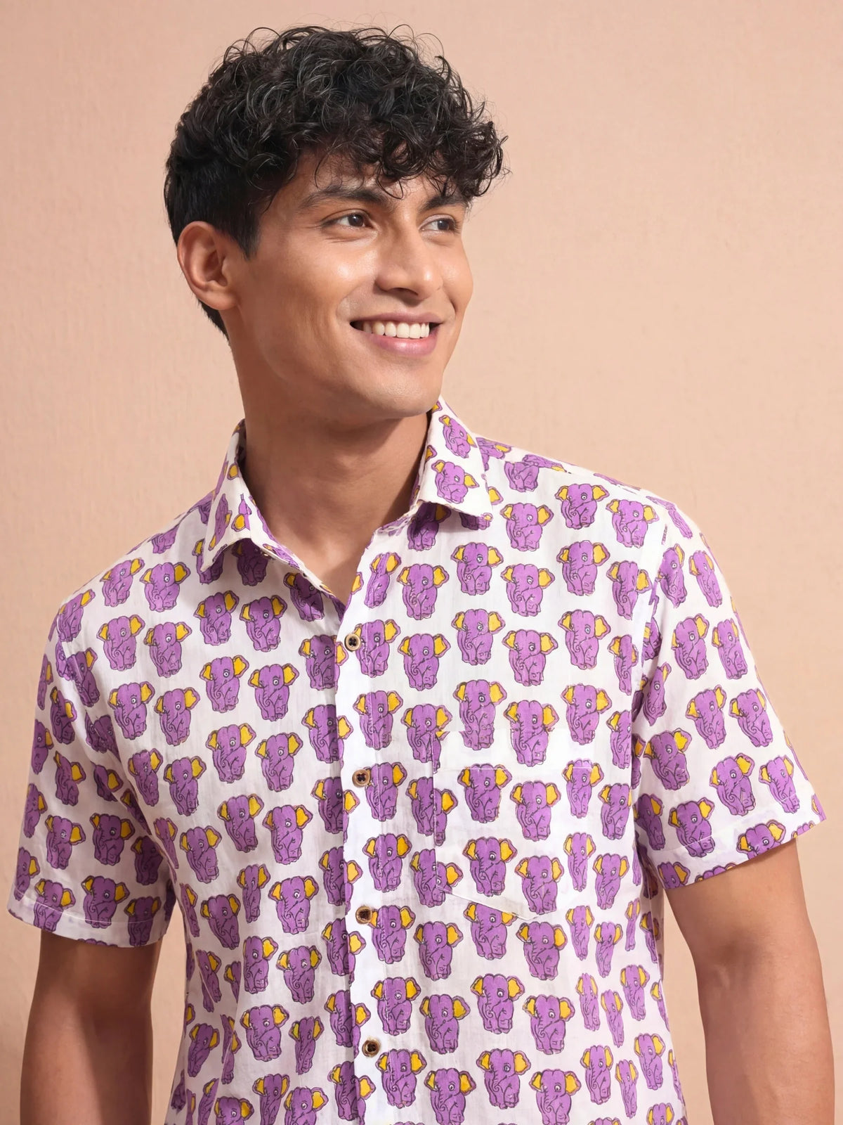 Vibrant Elephants – Cotton Half Sleeve Shirt