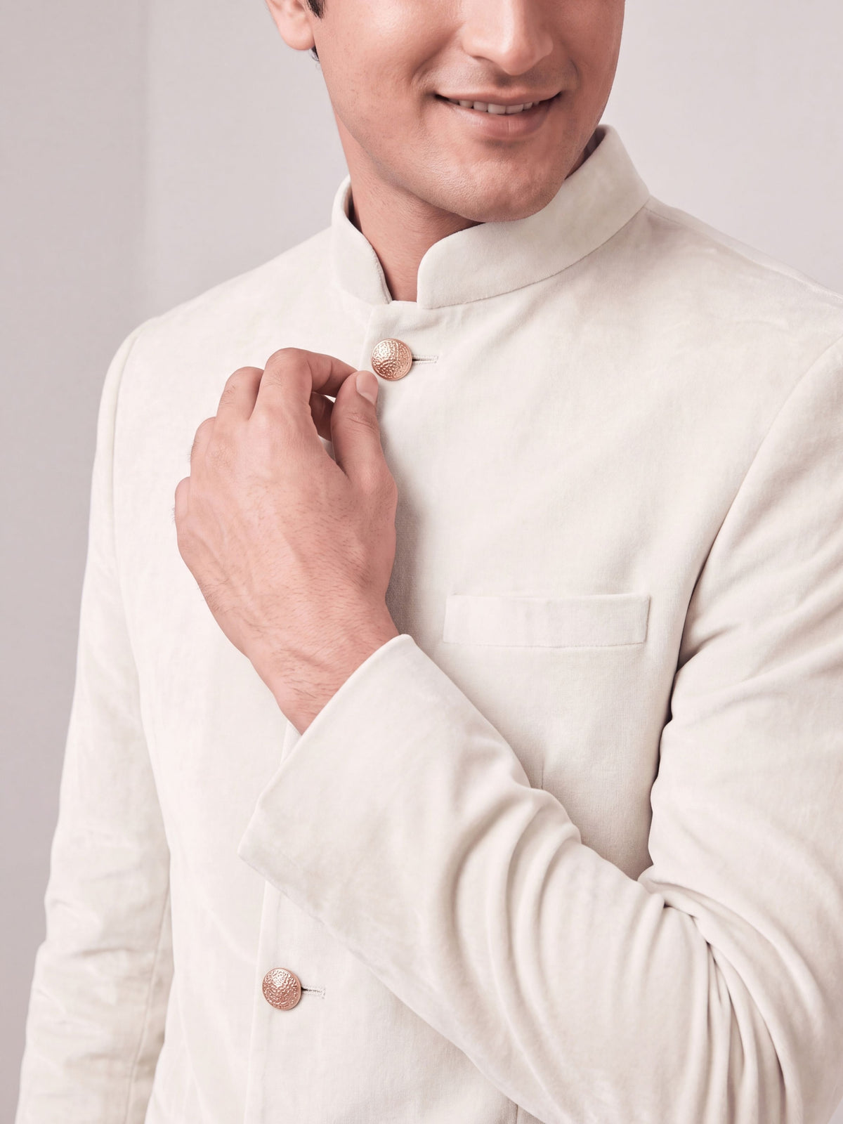 Rajwada Ivory Velvet Jodhpuri Bandhgala