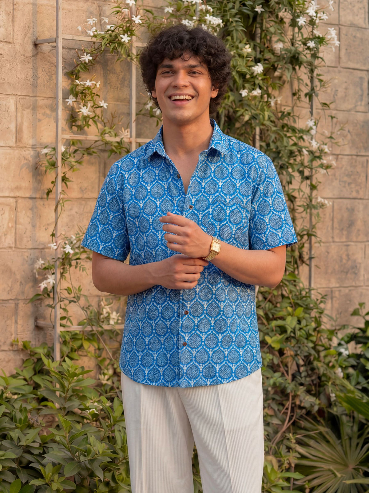 Blue Oasis – Printed Cotton Half Sleeve Shirt