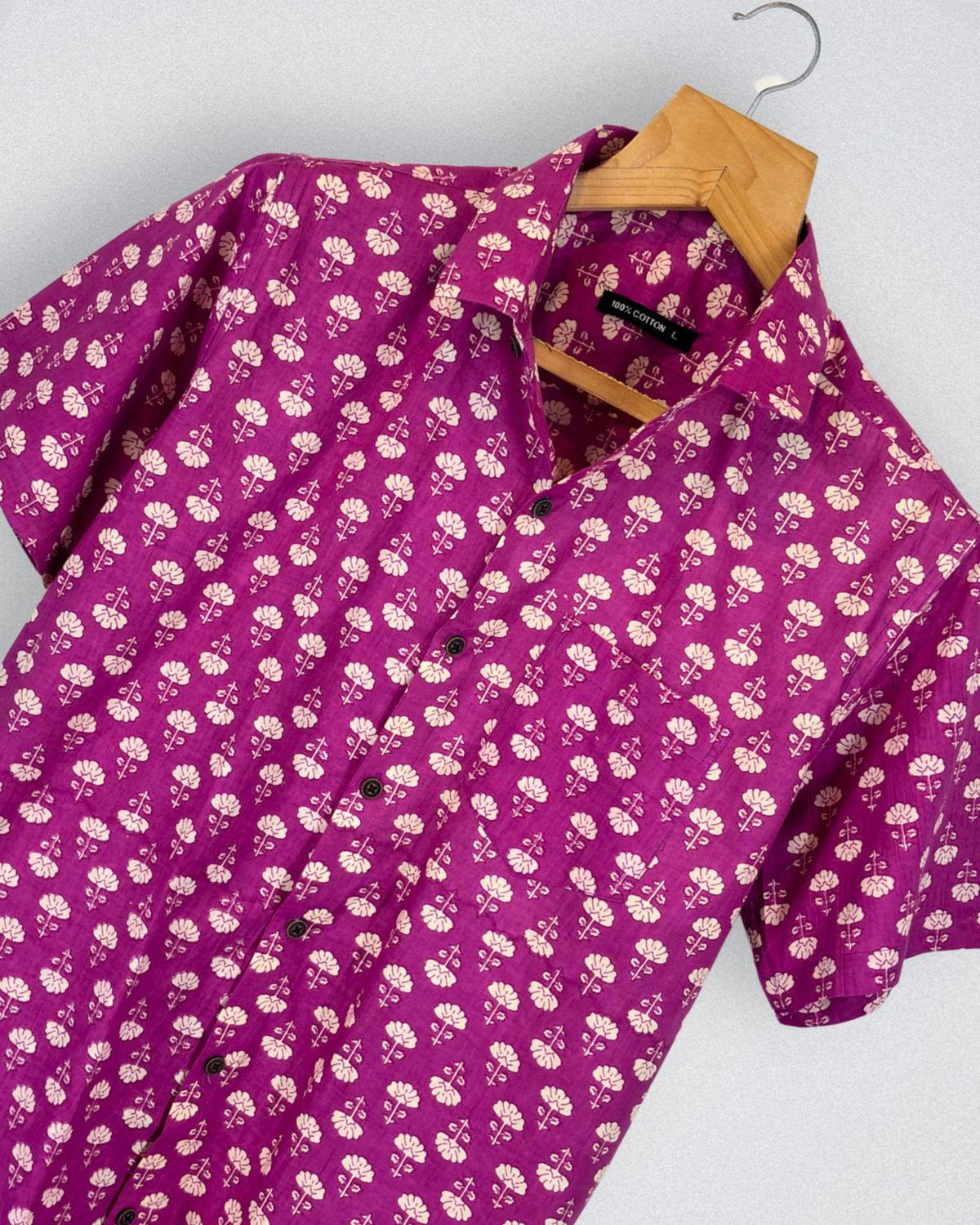 Magenta Charm – Heritage Printed Cotton Half Sleeve Shirt