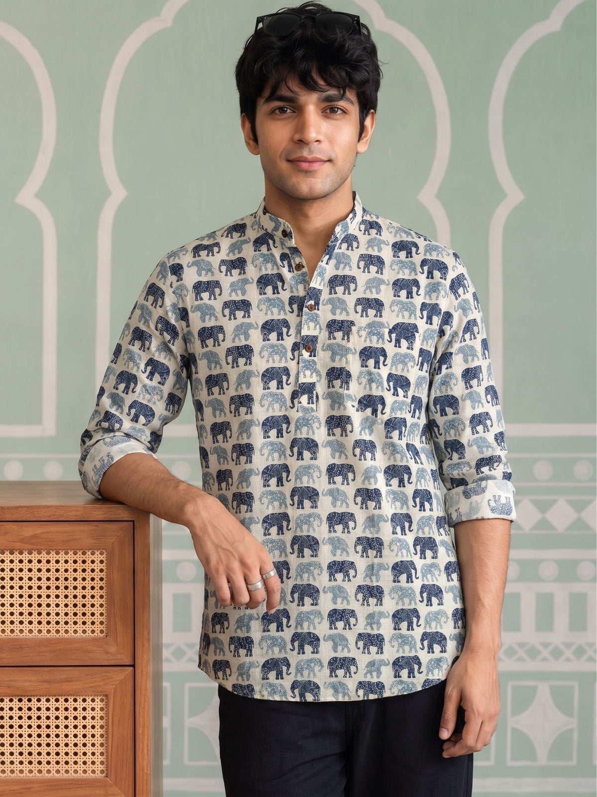 Elephant Elegance – Printed Cotton Short Kurta
