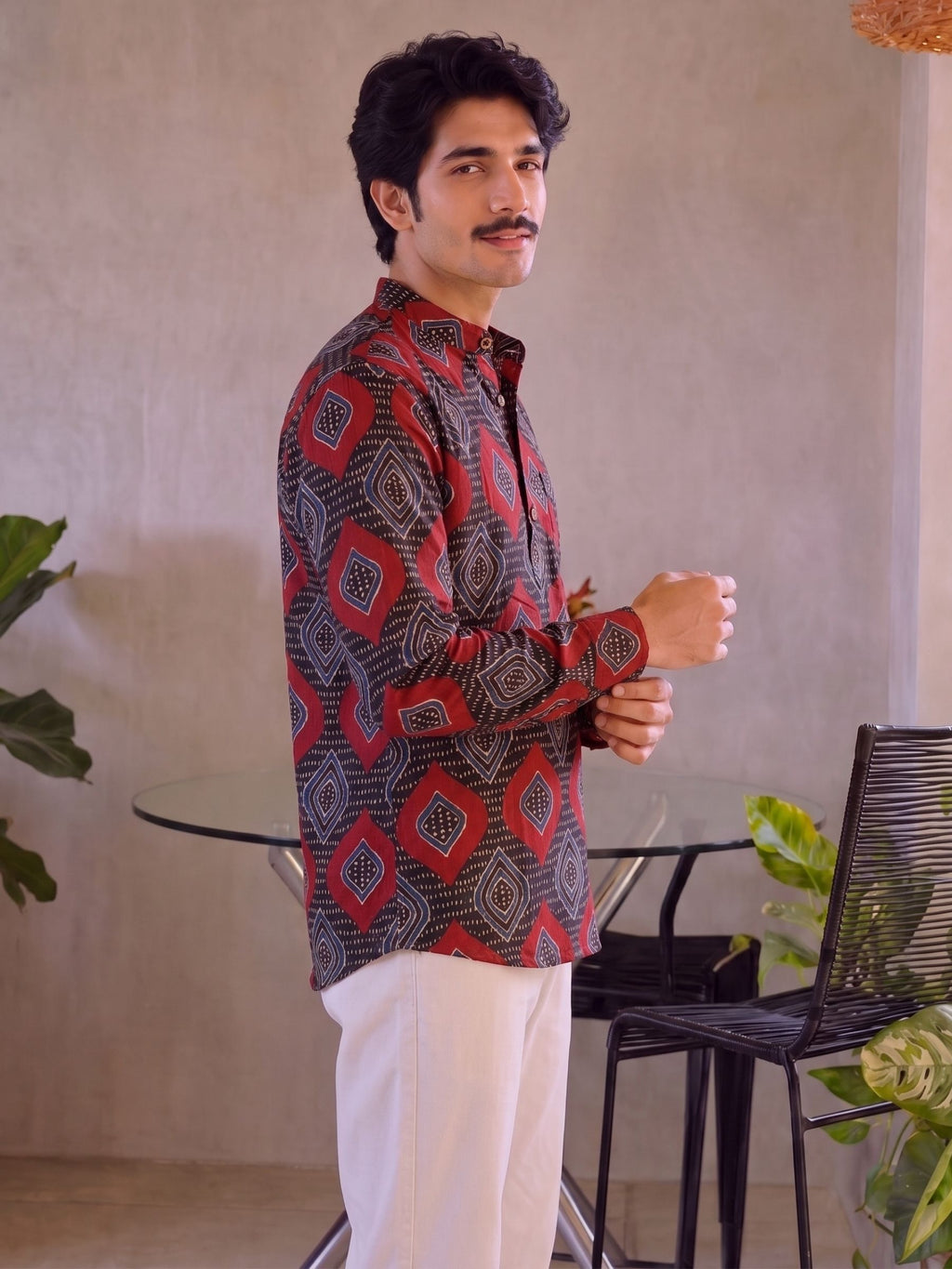 Heritage Vibes – Men's Printed Cotton Short Kurta