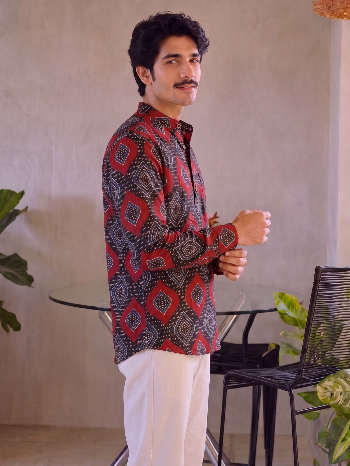 Heritage Vibes – Men's Printed Cotton Short Kurta