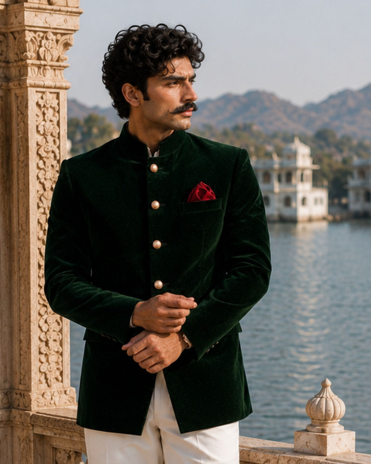Velvet Jodhpuri Bandhgala - Green