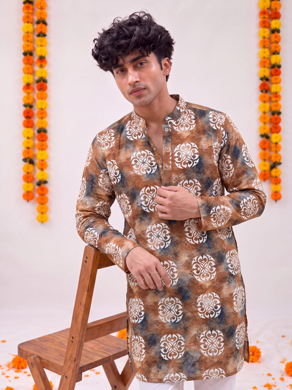 Brown Floral Jaal – Printed Long Kurta