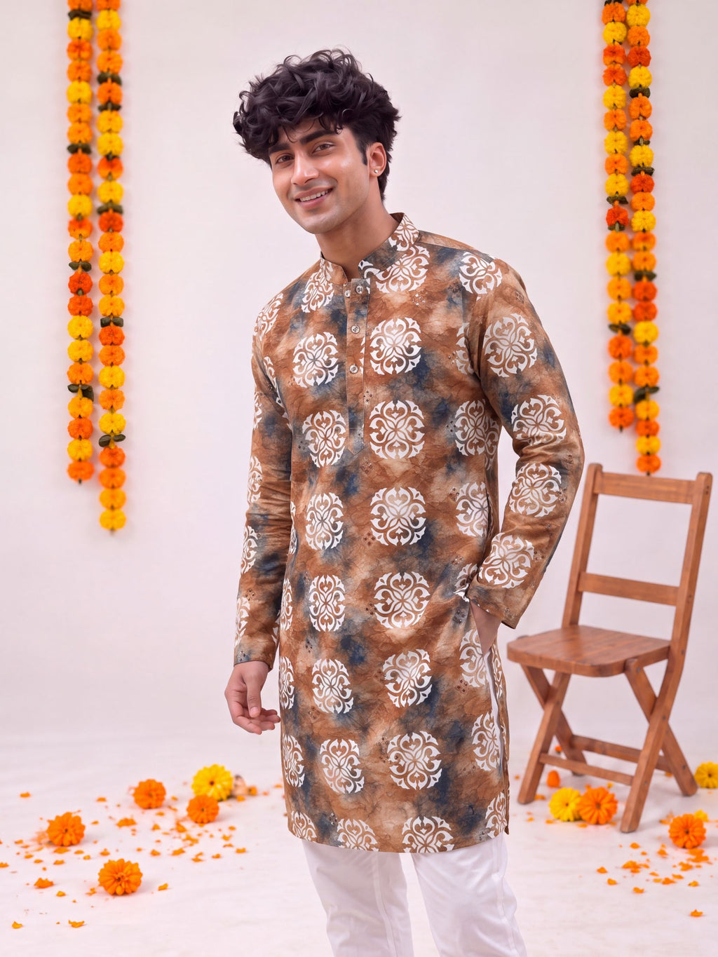 Brown Floral Jaal – Printed Long Kurta