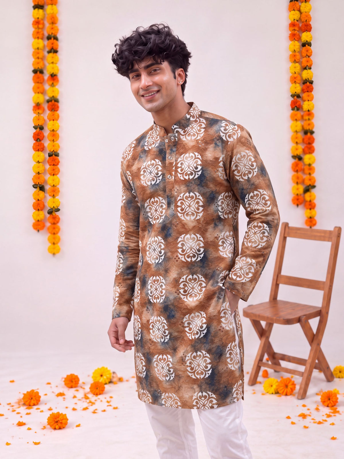 Brown Floral Jaal – Printed Long Kurta