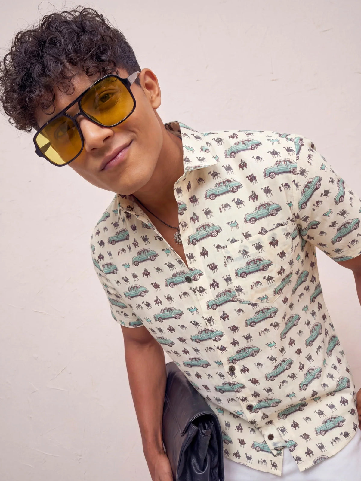 Vintage Vibes – Printed Cotton Half Sleeve in Cream & Green