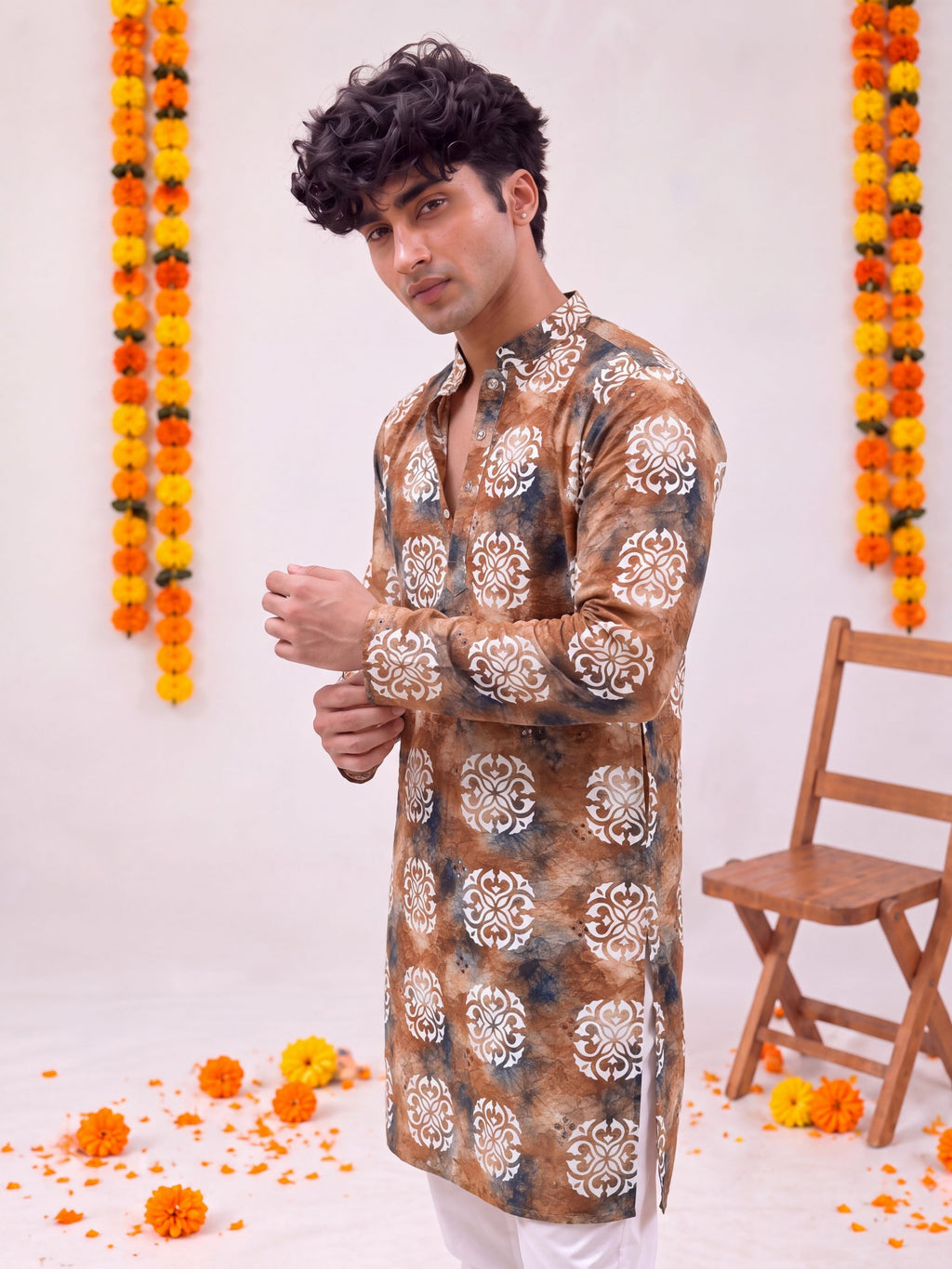 Brown Floral Jaal – Printed Long Kurta