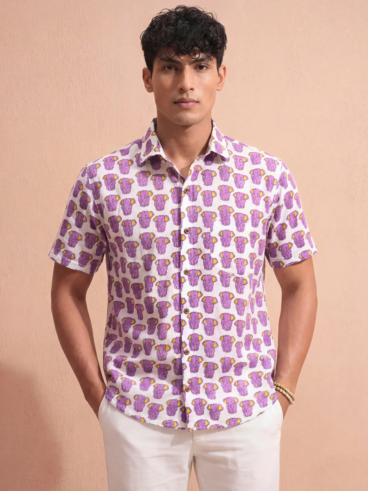 Vibrant Elephants – Cotton Half Sleeve Shirt