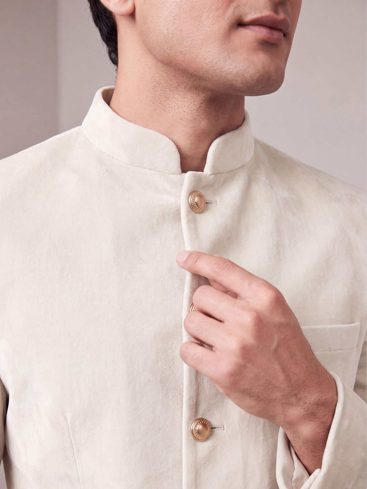 Rajwada Ivory Velvet Jodhpuri Bandhgala