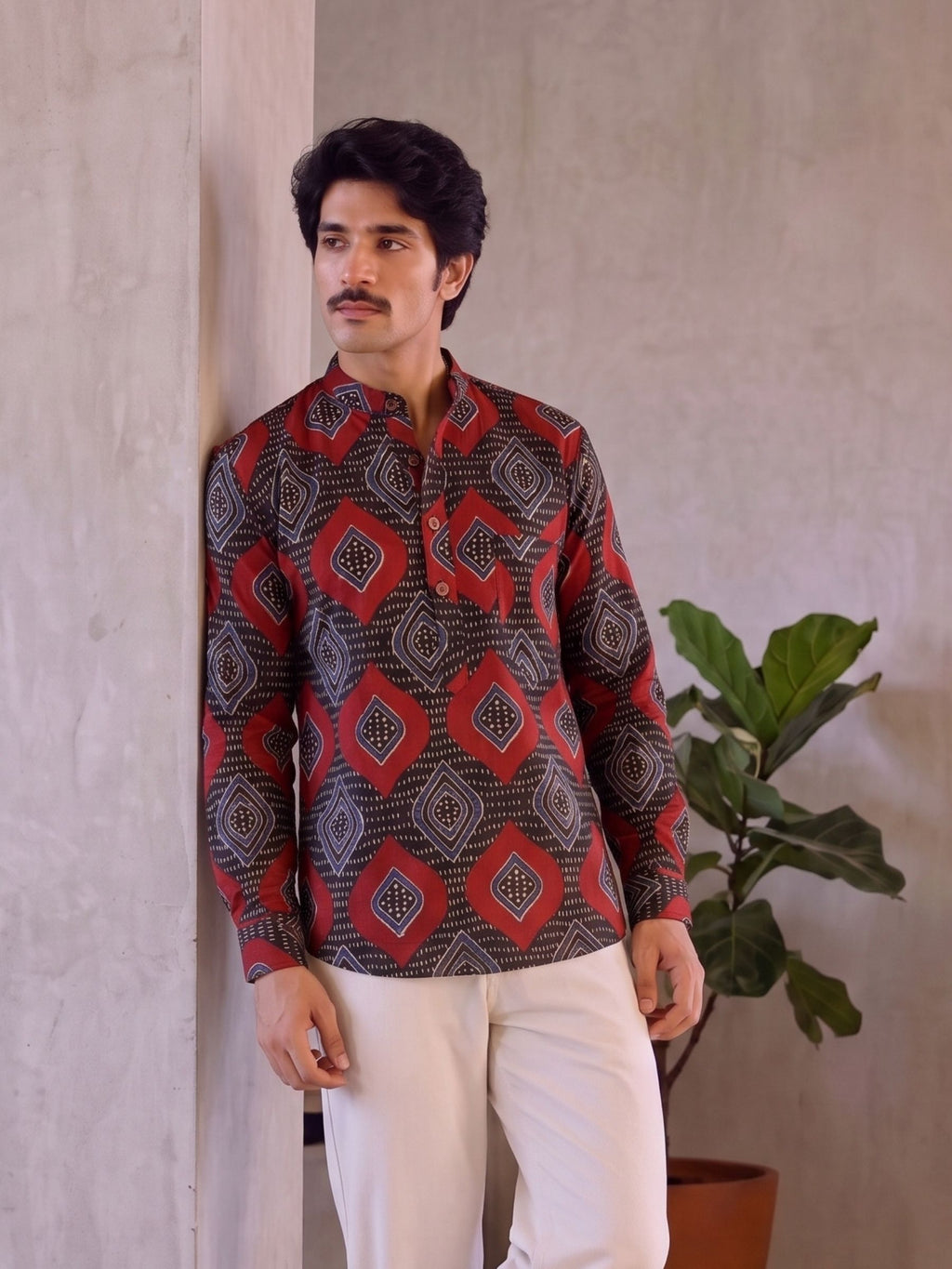 Heritage Vibes – Men's Printed Cotton Short Kurta