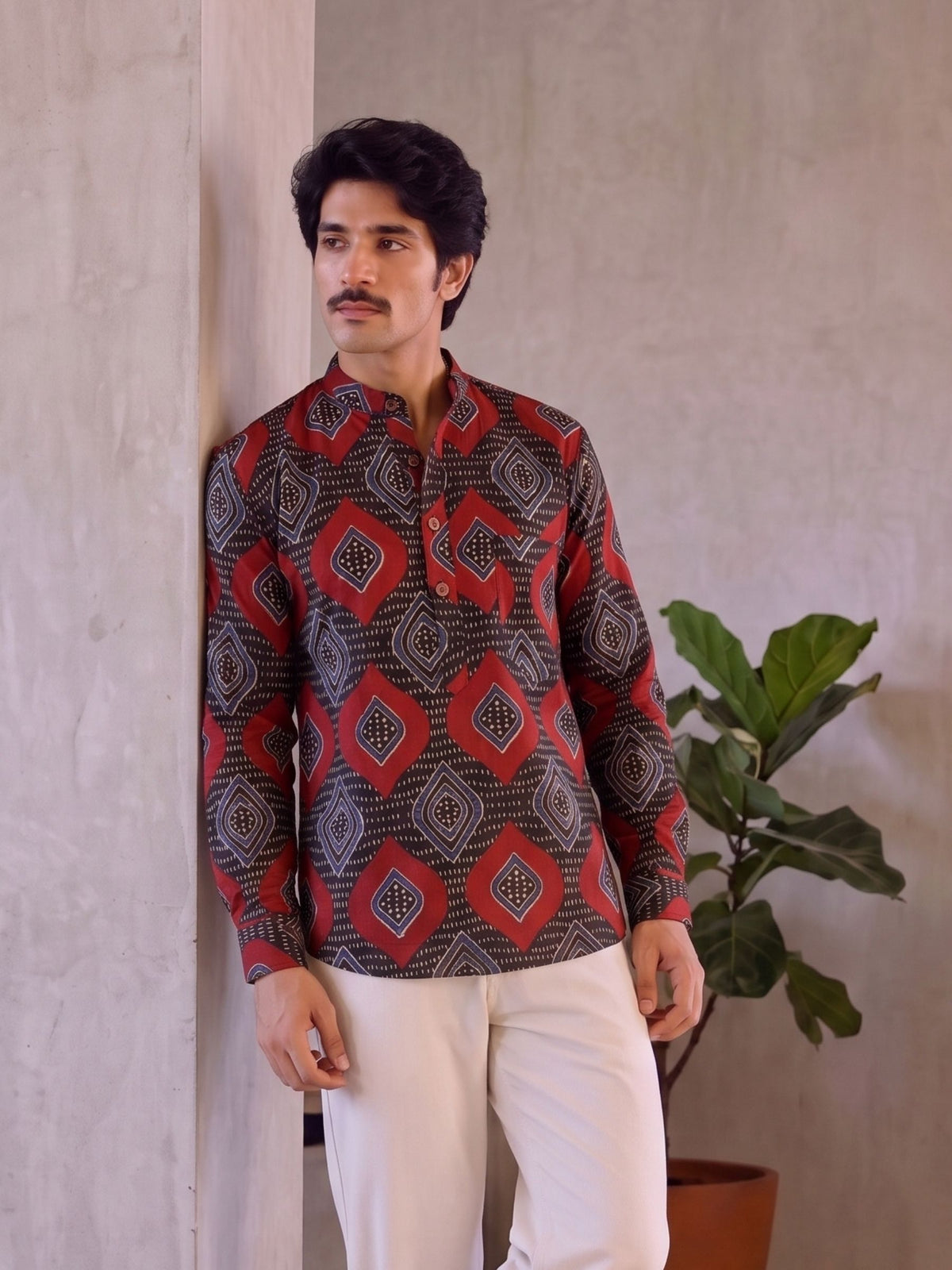 Heritage Vibes – Men's Printed Cotton Short Kurta