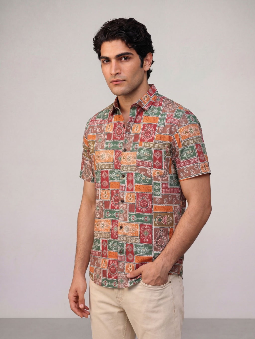 Geometric Harmony – Printed Cotton Half Sleeve