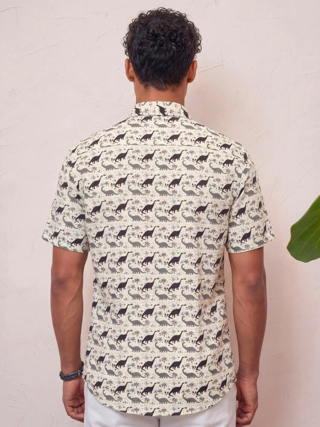 Dino Adventure – Printed Cotton Half Sleeve in Cream & Black