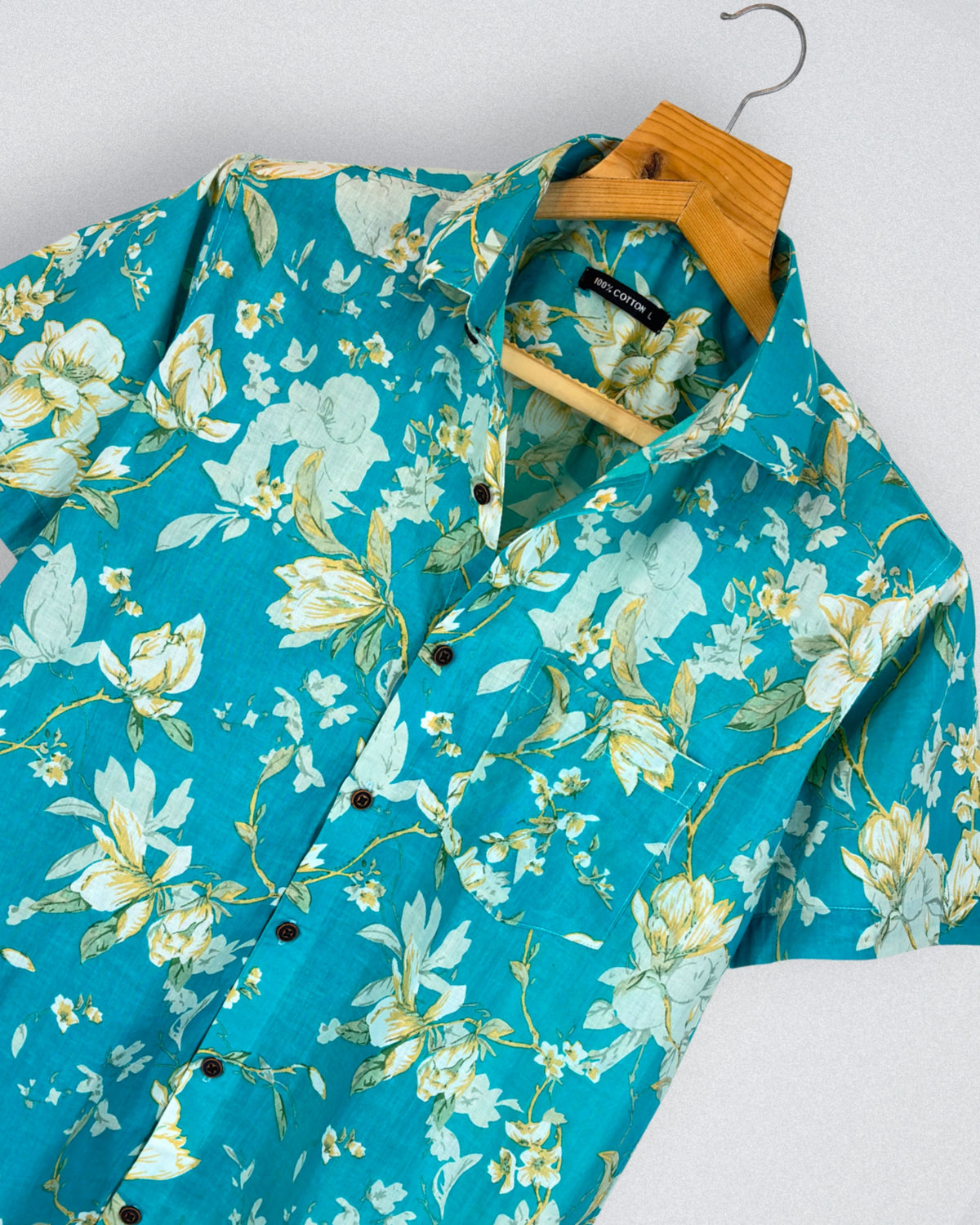 Aqua Bloom – Floral Printed Cotton Half Sleeve Shirt
