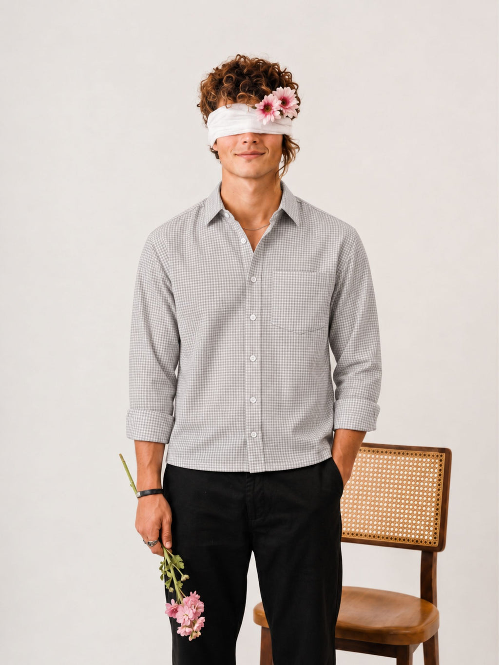 Cloud Grey Check Crop Shirt