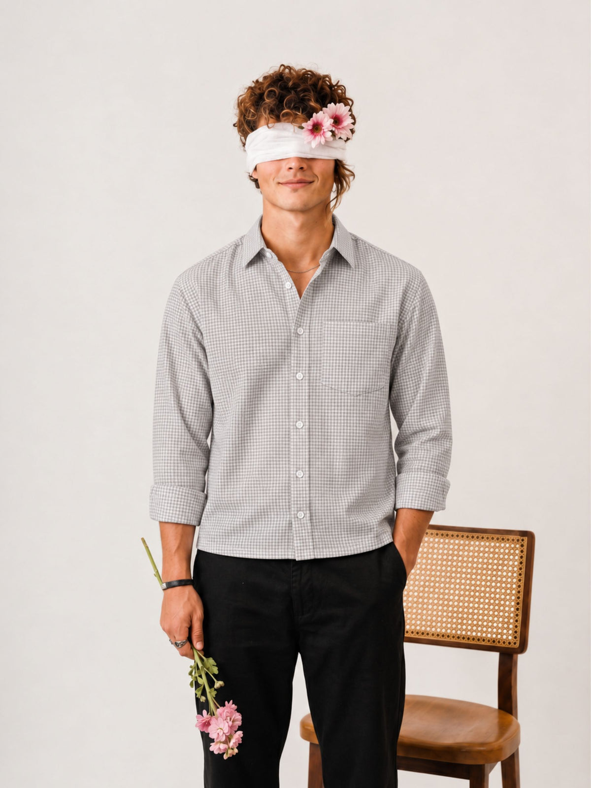 Cloud Grey Check Crop Shirt