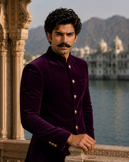 The Modern Velvet Jodhpuri - Wine 1800